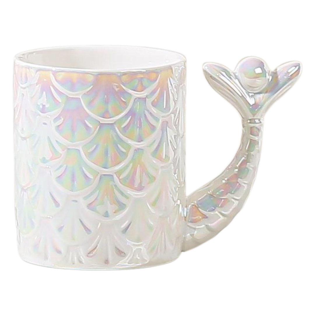 Mermaid tail ceramic mug with a shimmering pearl finish