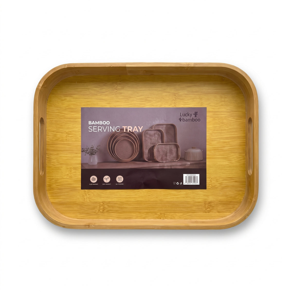 Big Rectangular Bamboo Serving Tray with Raised Borders