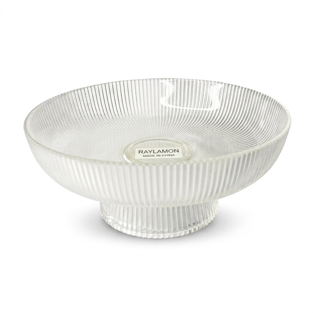 Ribbed Glass Footed Bowl with Fluted Texture Design