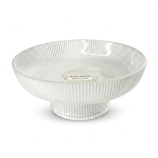 Ribbed Glass Footed Bowl with Fluted Texture Design