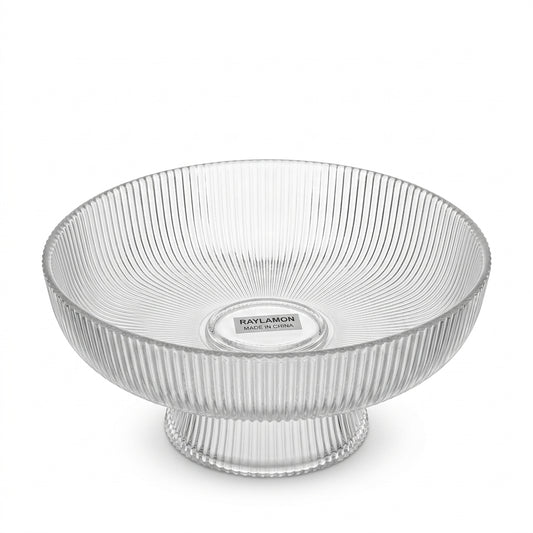 Ribbed Glass Footed Bowl with Fluted Texture Design
