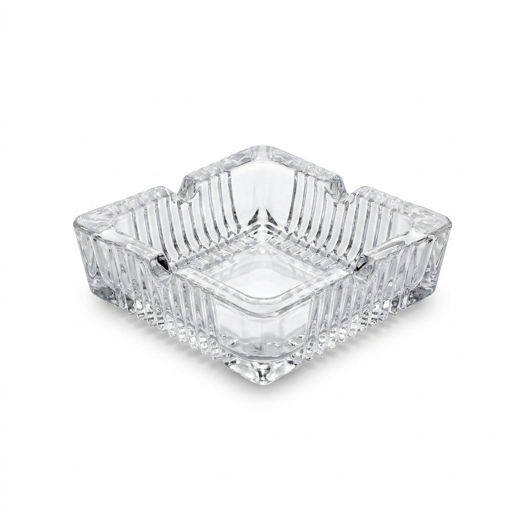 small Square Ribbed Clear Glass Ashtray