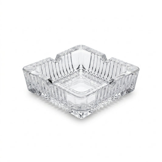 small Square Ribbed Clear Glass Ashtray