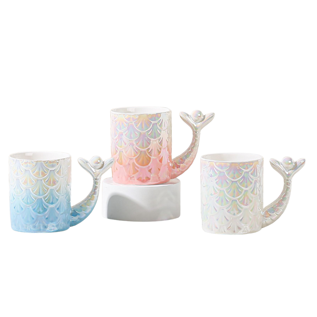 Mermaid tail ceramic mug with a shimmering pearl finish