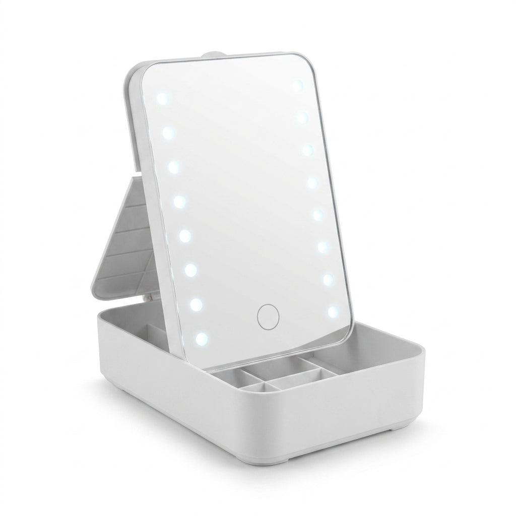 Rectangular Illuminated Mirror with Organizer Base