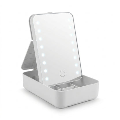 Rectangular Illuminated Mirror with Organizer Base
