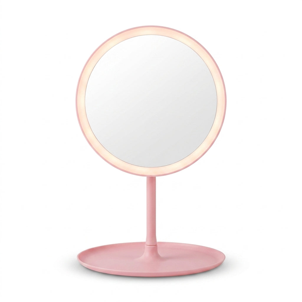 Round Illuminated Vanity Mirror with Tray Base