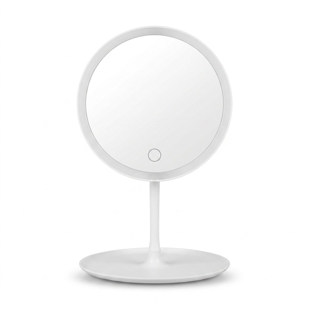 Round Illuminated Vanity Mirror with Tray Base