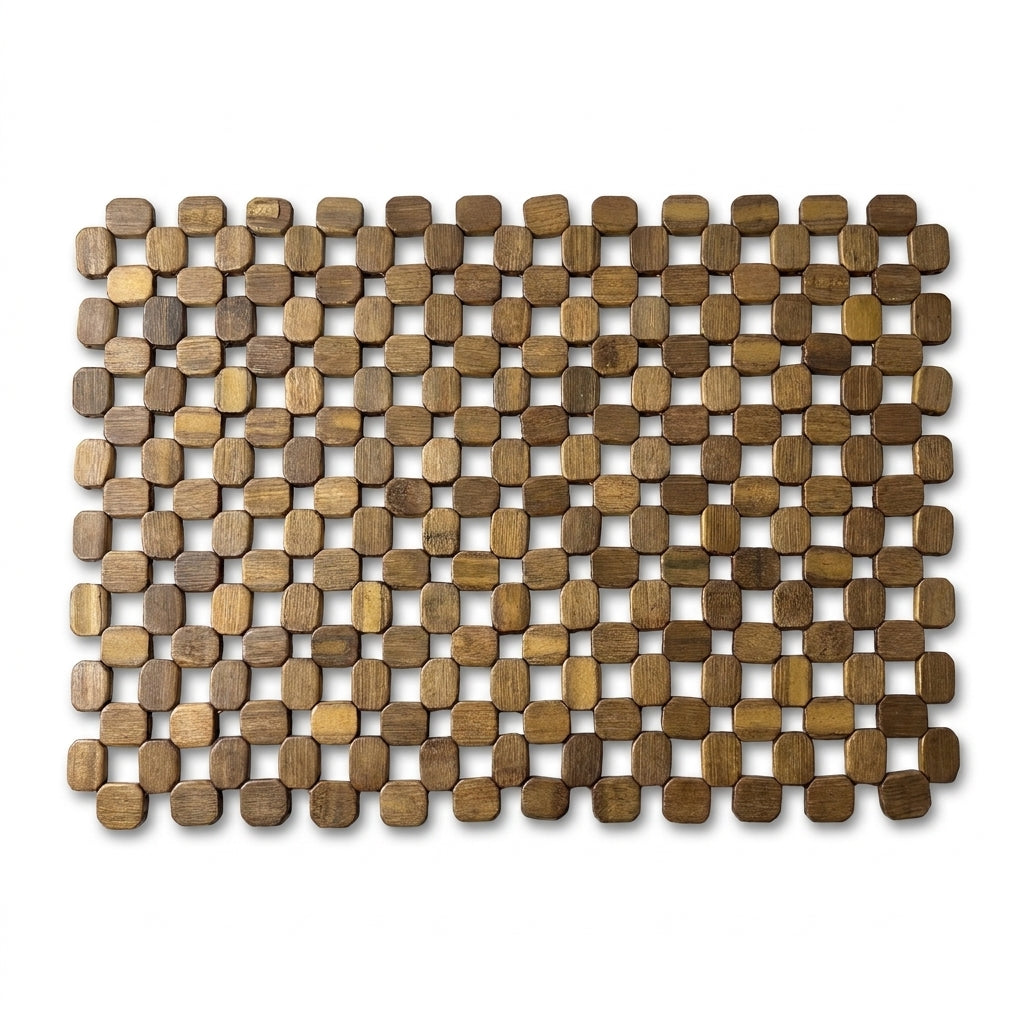 Grid-Patterned Wooden Block Table Trivet Mat