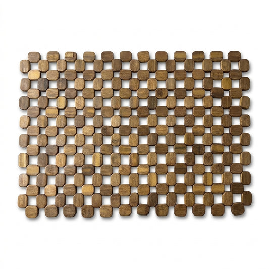Grid-Patterned Wooden Block Table Trivet Mat