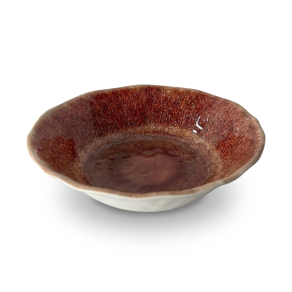 Wavy-Edged Bowl with Radiating Speckled Interior