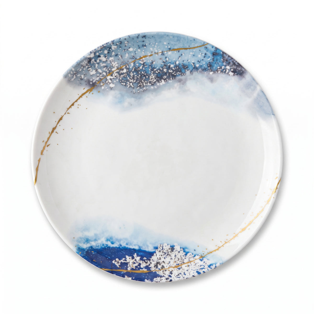 Round Plate with Abstract Fluid and Metallic Motifs