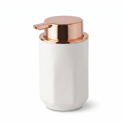 Faceted Liquid Dispenser with Metallic-Toned Pump