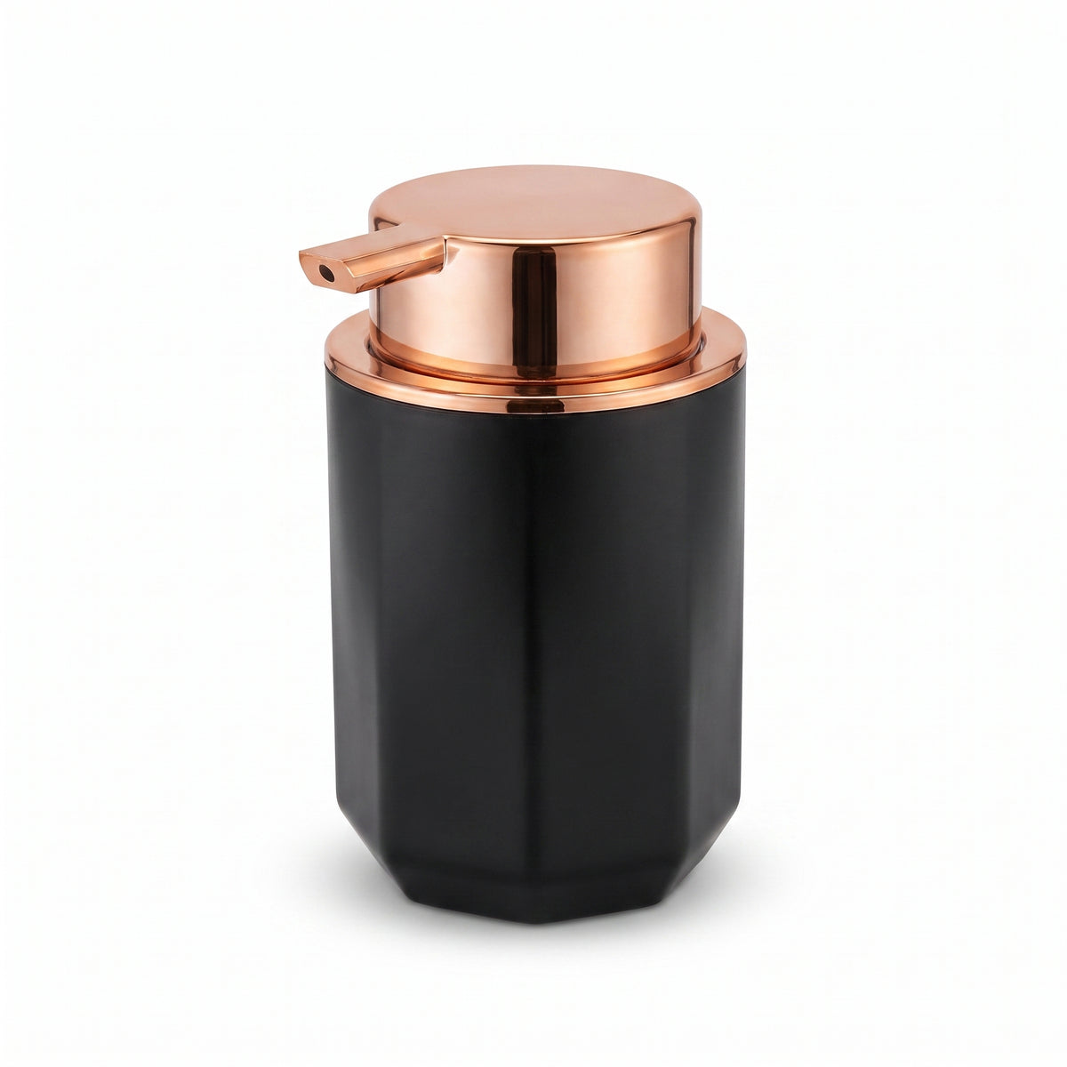 Faceted Liquid Dispenser with Metallic-Toned Pump