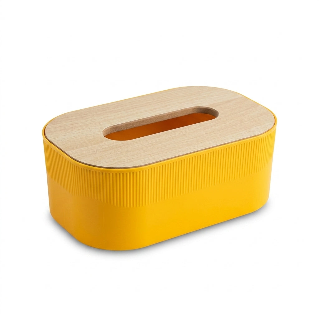 Plastic Tissue Box Organizer Cover with Wooden Lid