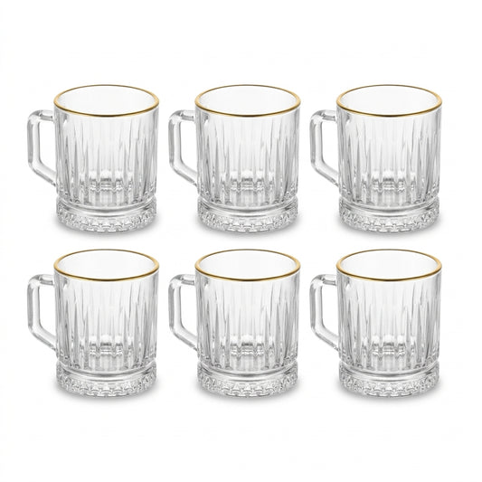 Ribbed Glass Mugs with Gold Rim