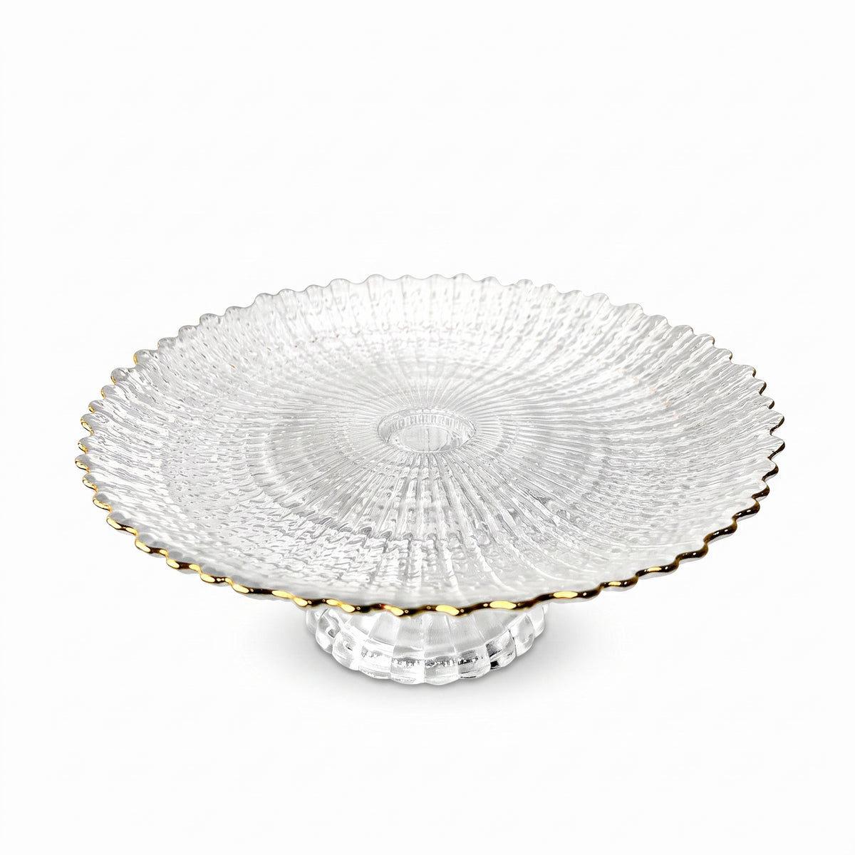Textured Glass Footed Stand with Gold Rim Trim