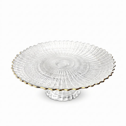 Textured Glass Footed Stand with Gold Rim Trim