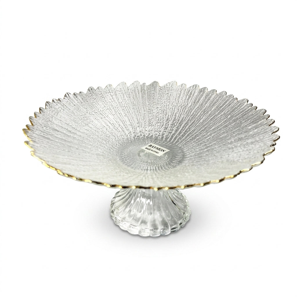 Textured Glass Footed Stand with Gold Rim Trim