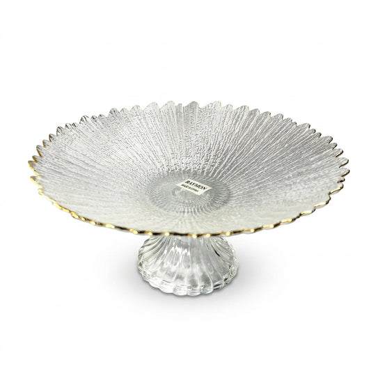 Textured Glass Footed Stand with Gold Rim Trim