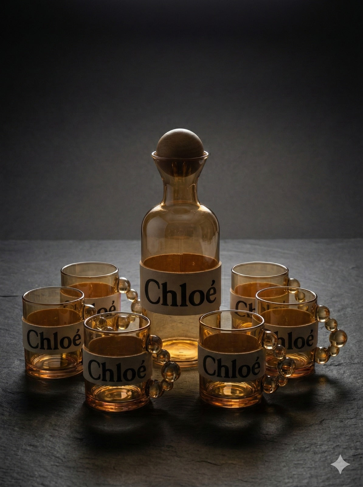 Chloé Amber Glass Carafe & Cups Set