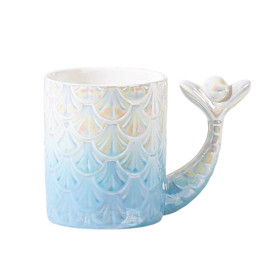 Mermaid tail ceramic mug with a shimmering pearl finish