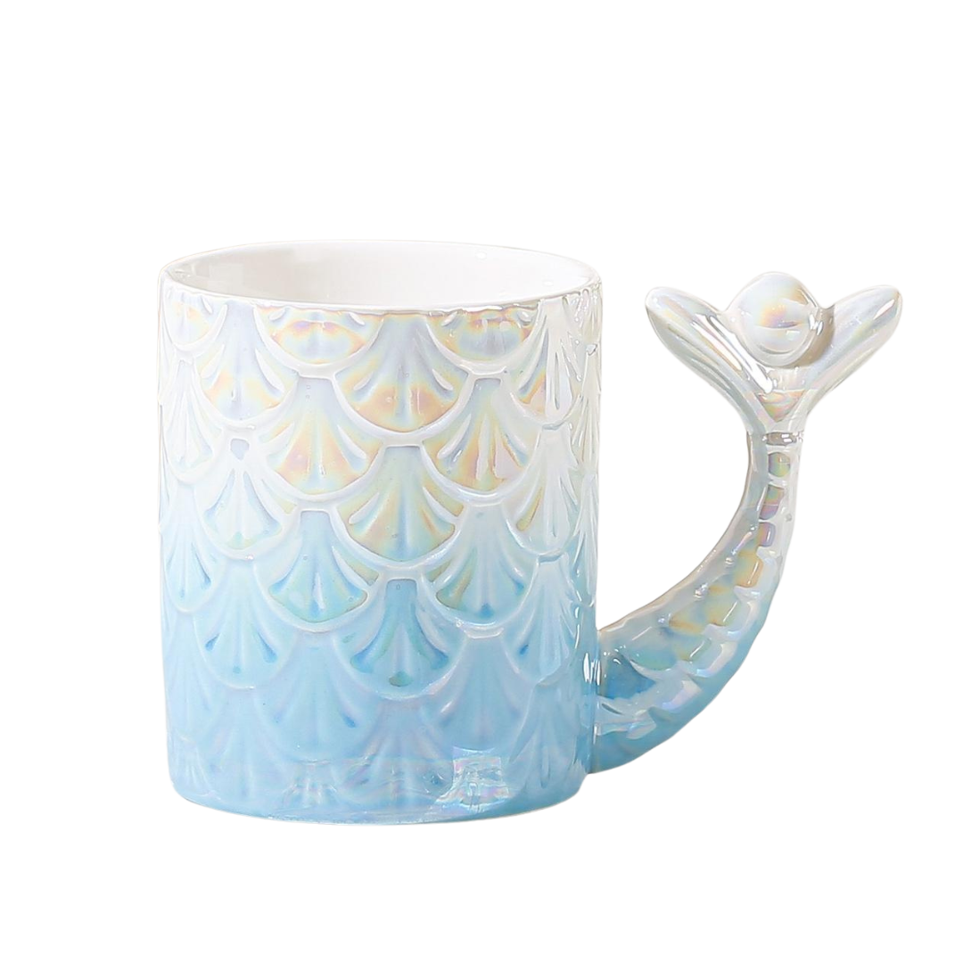 Mermaid tail ceramic mug with a shimmering pearl finish