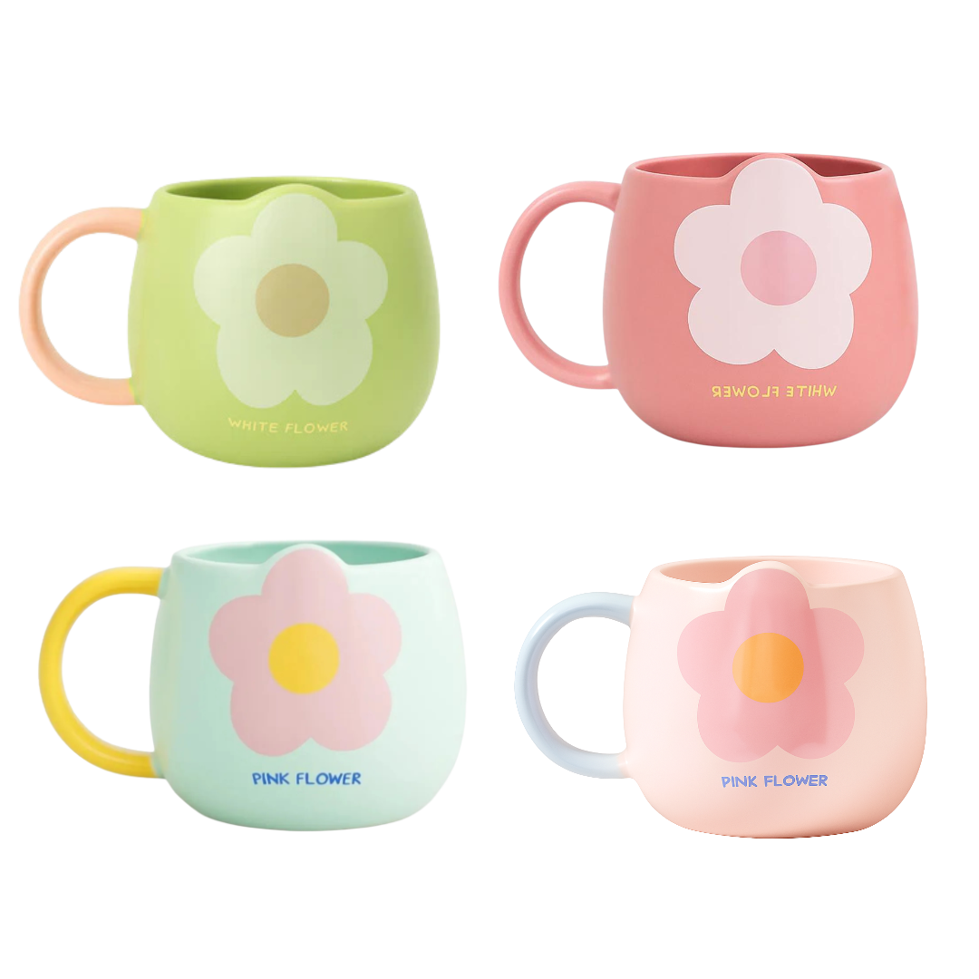 Pastel Flower Cartoon Ceramic Mug Set