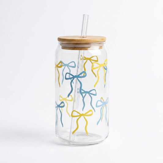 Glass Can Tumbler with Bamboo Lid and Straw
