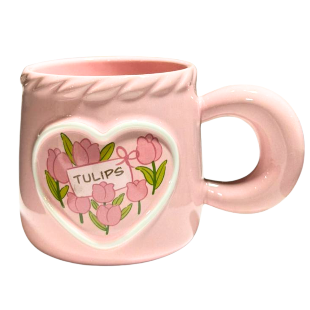 Pink Tulip Heart Ceramic Mug