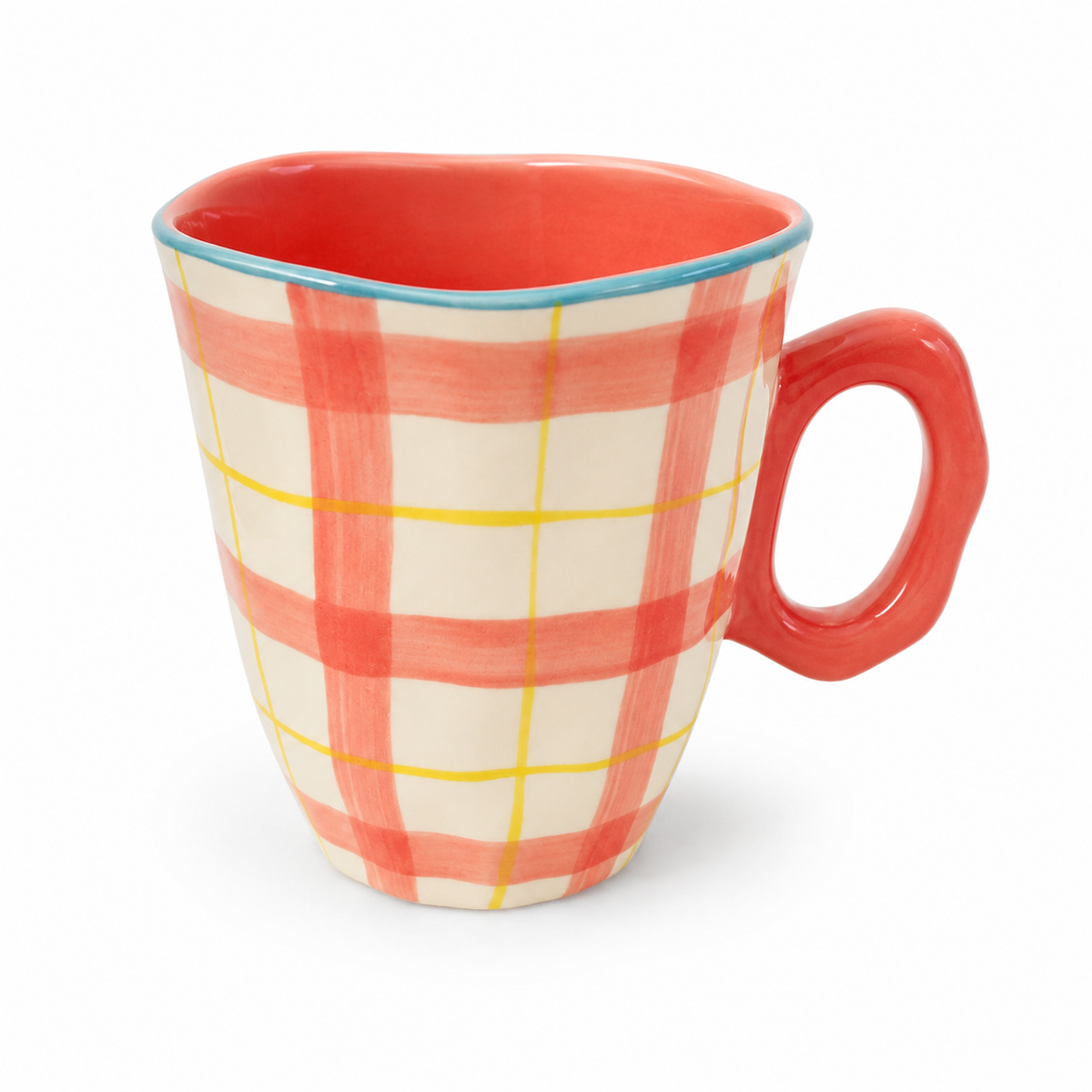 Wavy Rim Red Plaid Mug