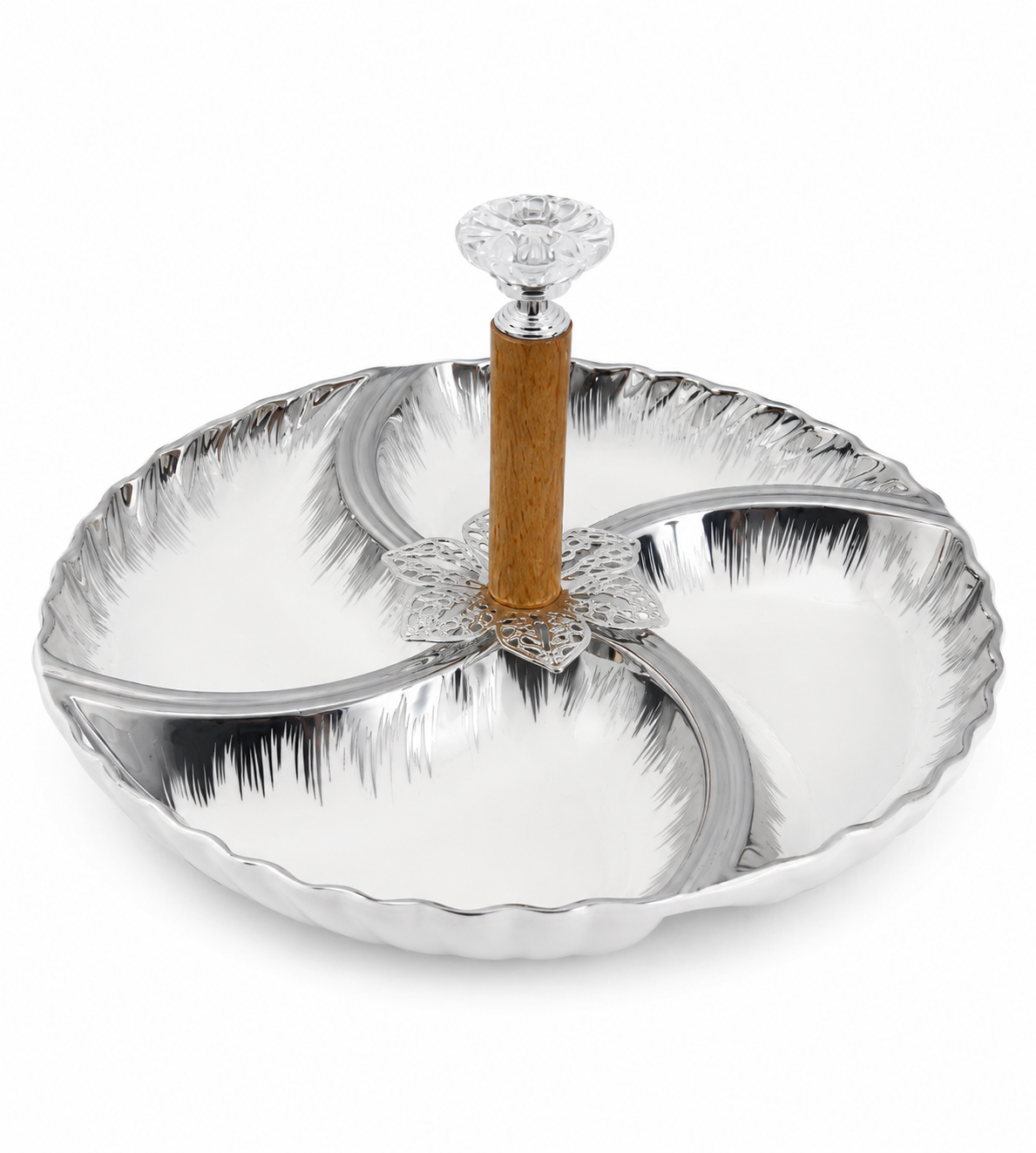 Silver Crystal 4-Section Round Serving Tray