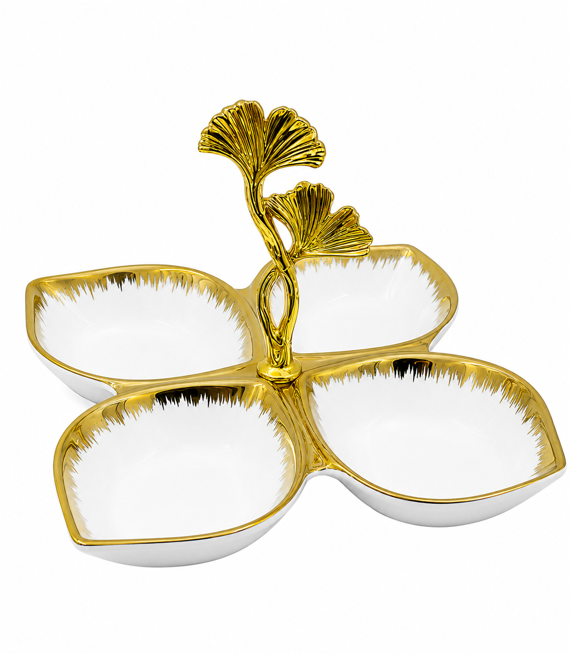 Gold Ginkgo Leaf 4-Compartment Serving Dish