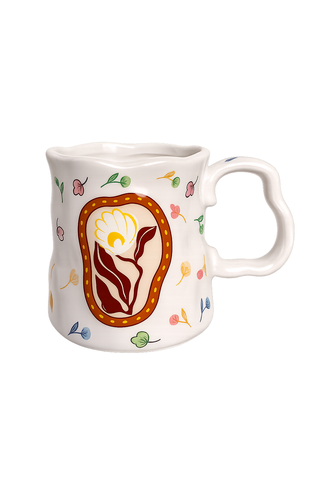 Handmade Floral Ceramic Mug – Elegant White Coffee & Tea Cup