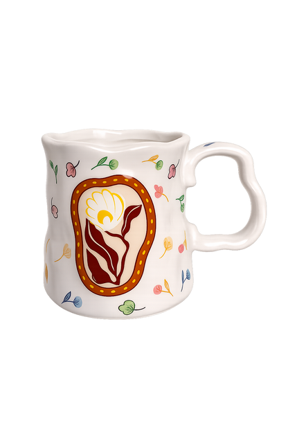 Handmade Floral Ceramic Mug – Elegant White Coffee & Tea Cup