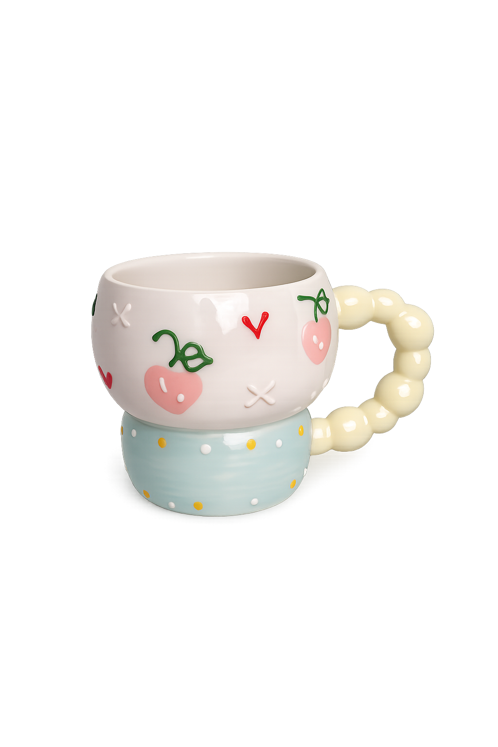 Sweet Cherry Pastel Mug with Beaded Handle