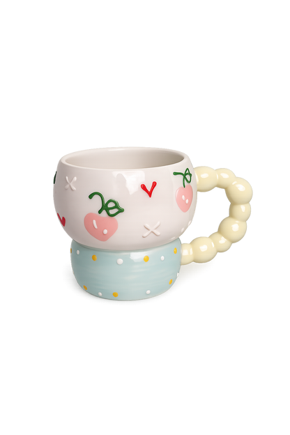 Sweet Cherry Pastel Mug with Beaded Handle