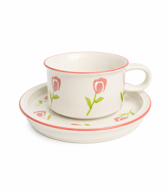Blush Tulip Ceramic Cup & Saucer Set