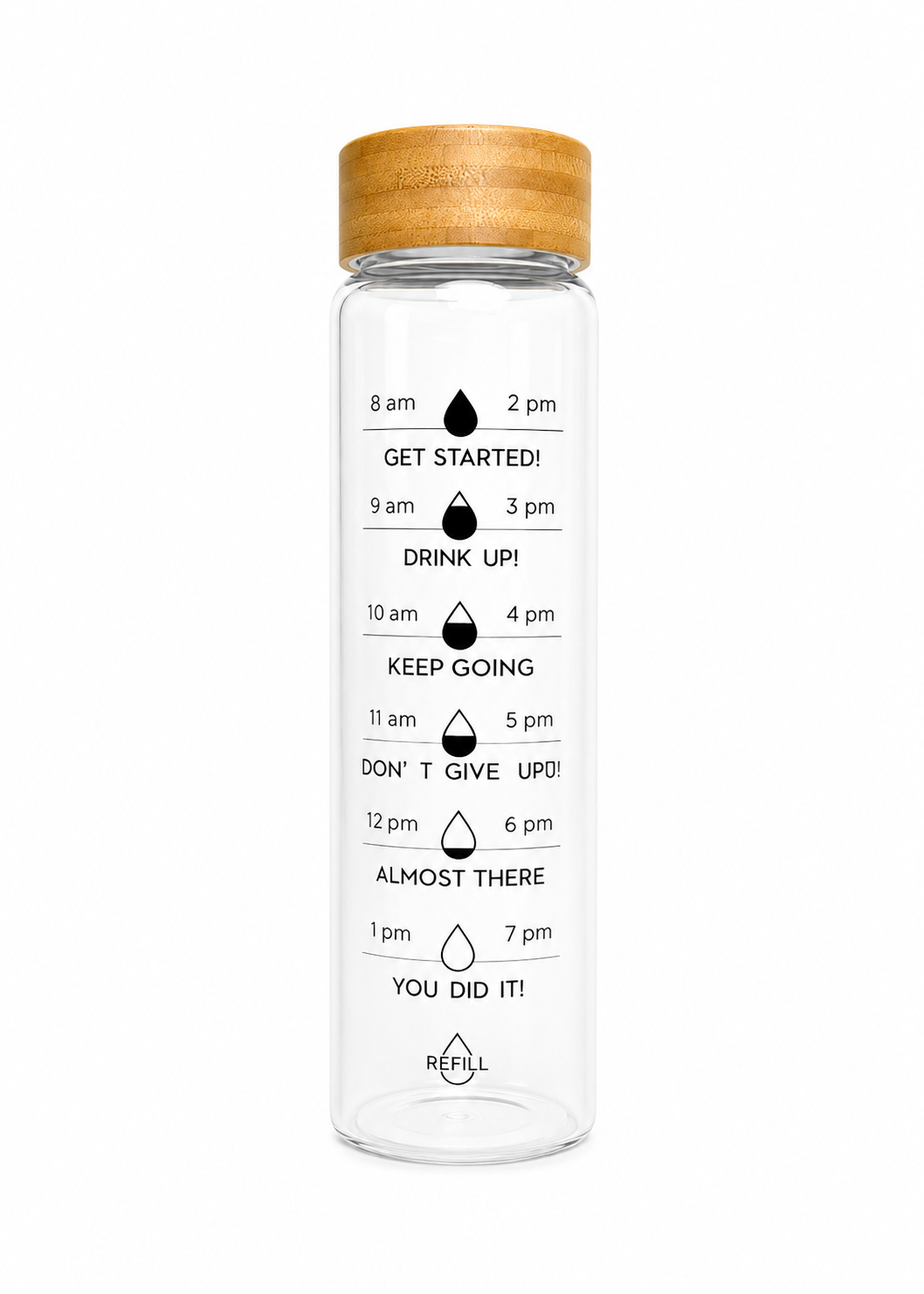 Motivational Time Marker Water Bottle with Bamboo Lid