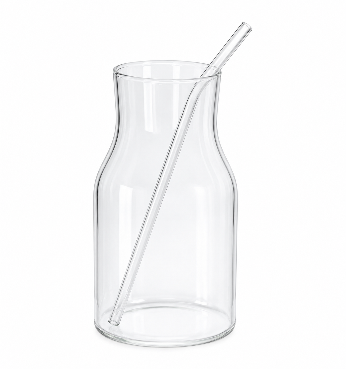 Modern Clear Glass Drinking Cup with Glass Straw