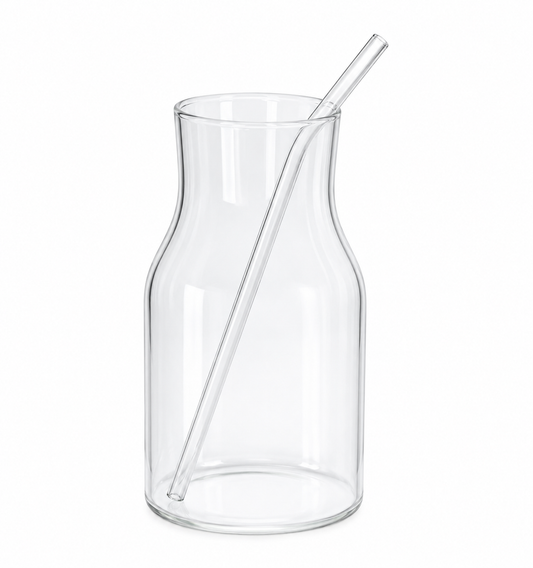 Modern Clear Glass Drinking Cup with Glass Straw