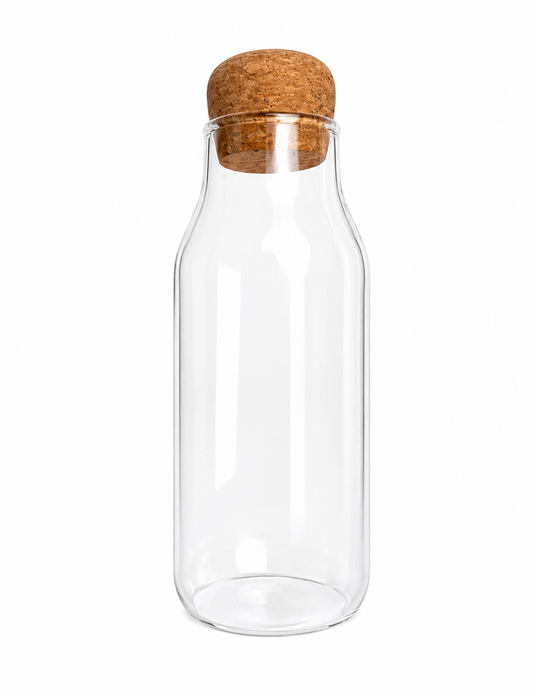 Minimal Clear Glass Bottle with Cork Lid