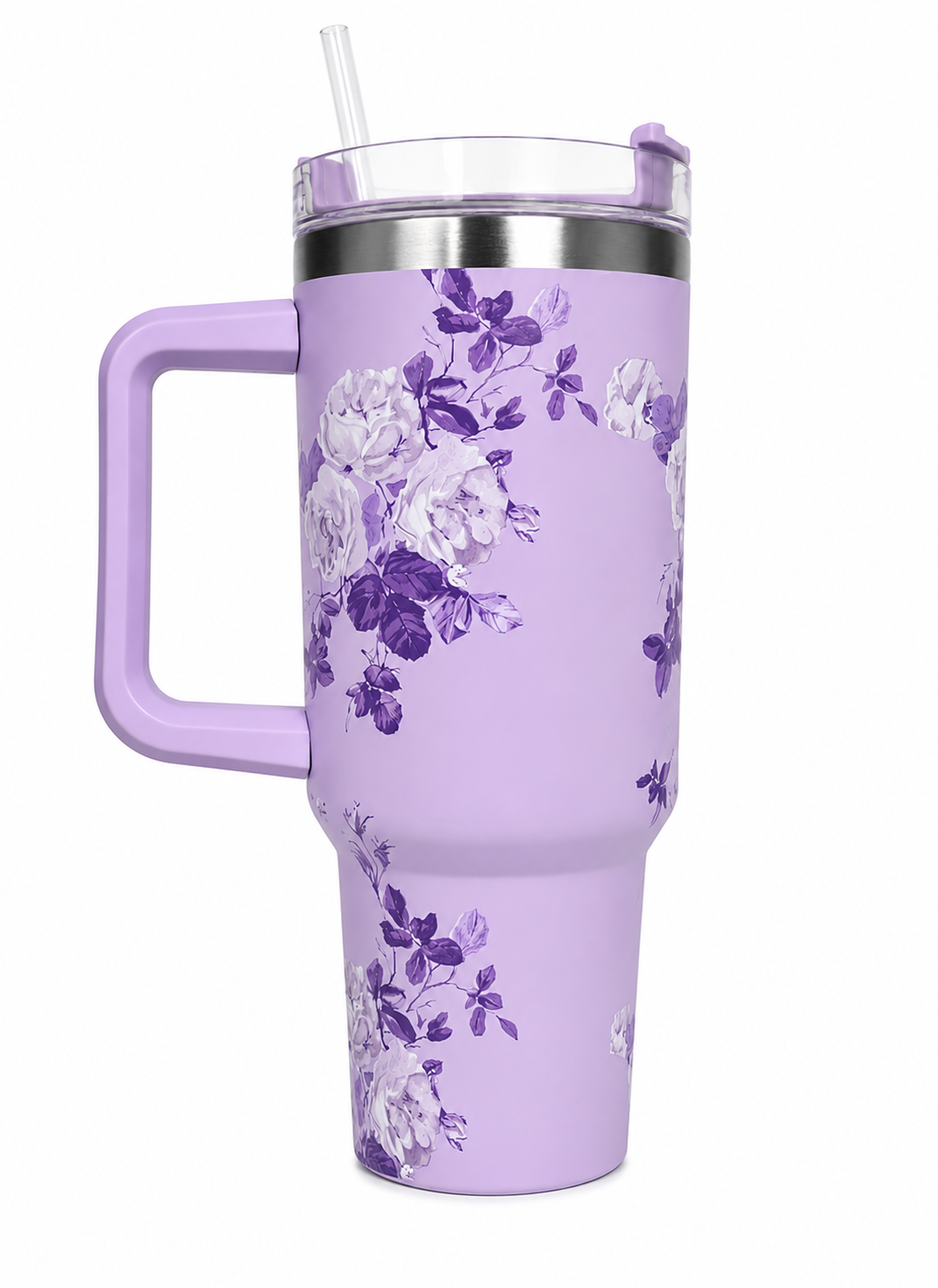 Lavender Floral Insulated Tumbler with Handle & Straw
