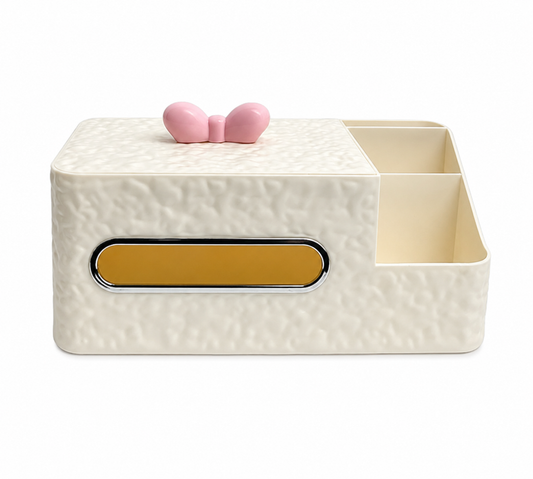 Elegant Tissue Box Organizer with Bow Design
