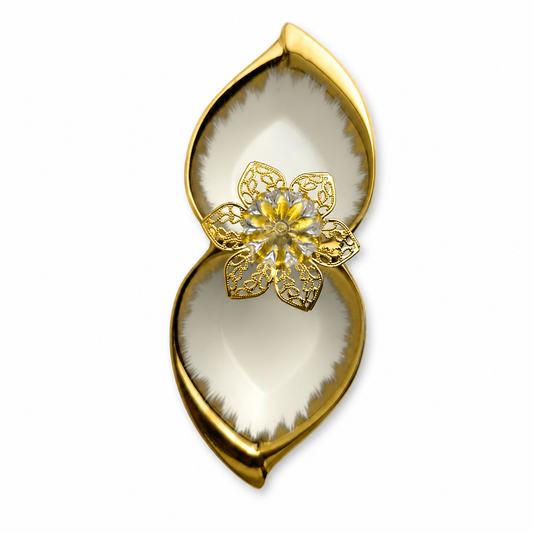 Luxury Gold Floral Serving Bowl Set with Crystal Flower Accent