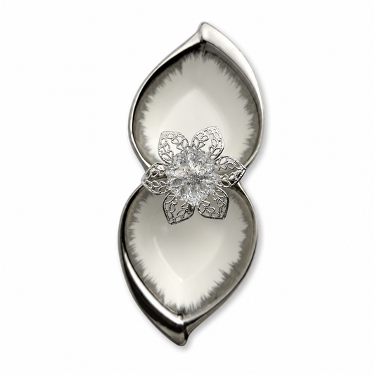 Luxury Floral Serving Bowl Set with Crystal Flower Accent