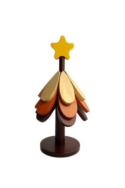 Colorful Wooden Christmas Tree Coaster Set with Holder