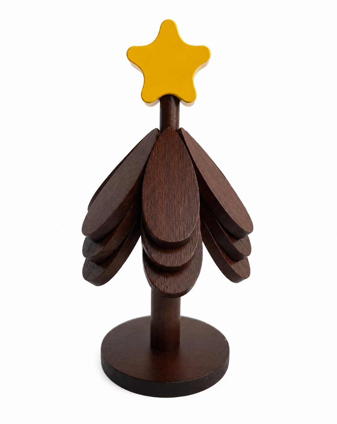 Wooden Christmas Tree Coaster Set with Star Holder