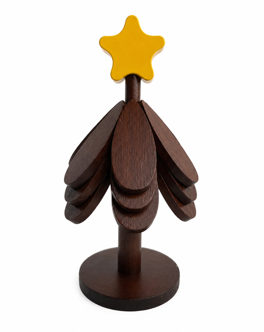 Wooden Christmas Tree Coaster Set with Star Holder