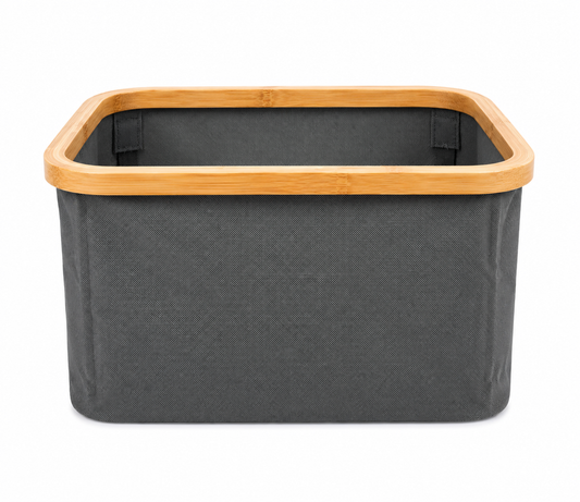 Foldable Fabric Storage Basket with Bamboo Frame